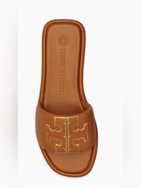 NEW! Tory Burch Double-T Monogram Padded Leather Slide Sandals US 5.5